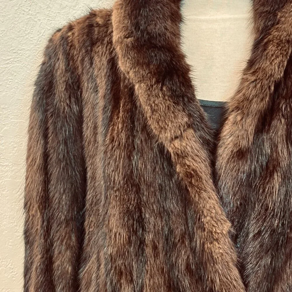 Vintage 60s mink coat Womens XL Real fur Pockets fully lined 1960s classic coat - Picture 2 of 9